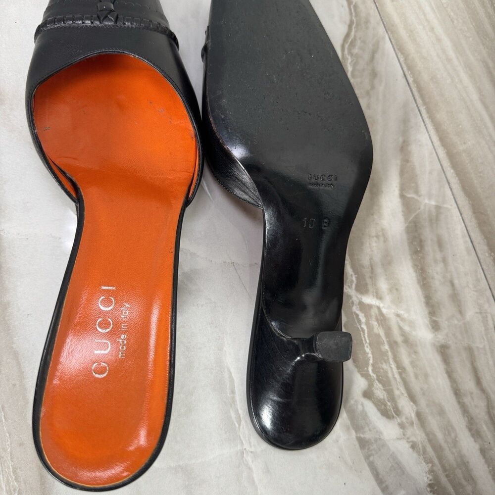 Rare Vintage Tom Ford Gucci Black Leather Square-Toe Mule Kitten Heels Sz 10B - Picture 6 of 7